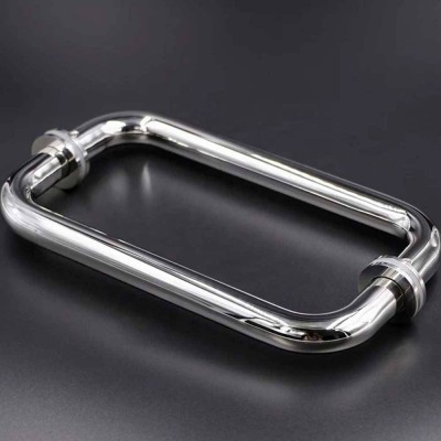 Polished stainless steel glass door handle for bathroom door